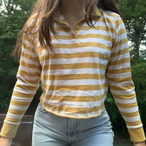 White and yellow cropped collared shirt